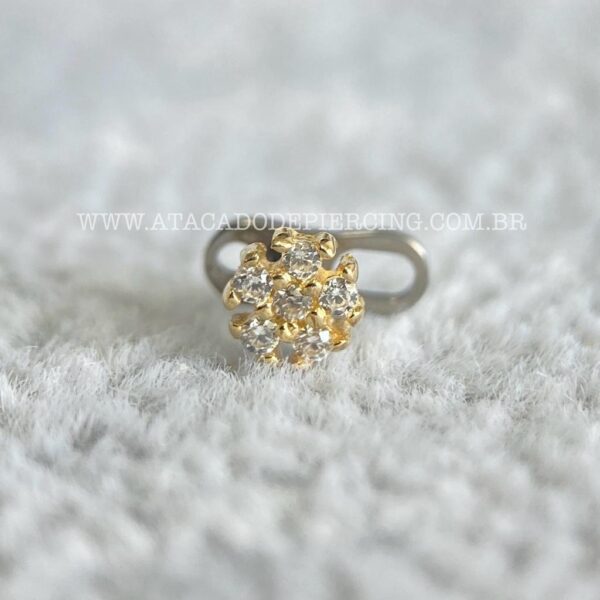 Kit Microdermal Titânio Topo Ouro 18K Flor Floco de Neve Zircônias - Imagem 2
