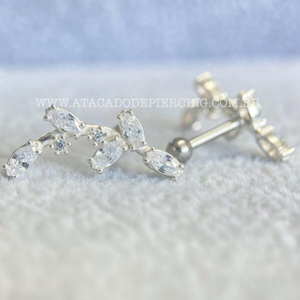 Minibarbell Prata 925 Ramo Zircônias - Imagem 1