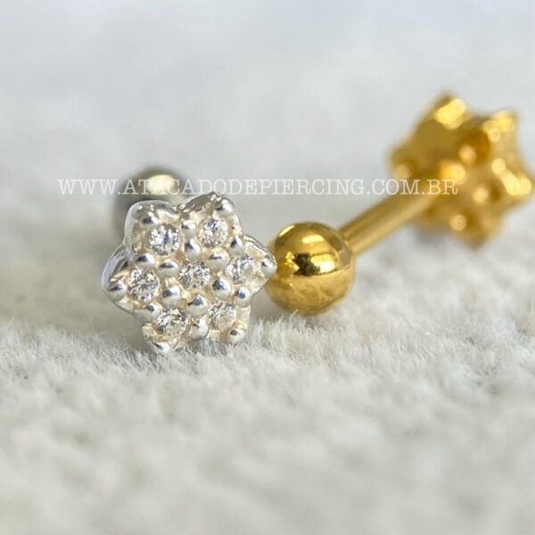 Minibarbell Prata 925 Flor Zircônias - Imagem 2
