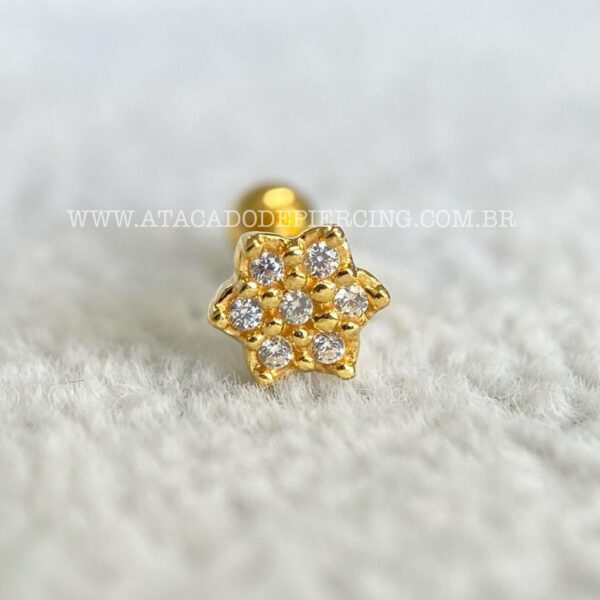 Minibarbell Prata 925 Flor Zircônias - Imagem 5