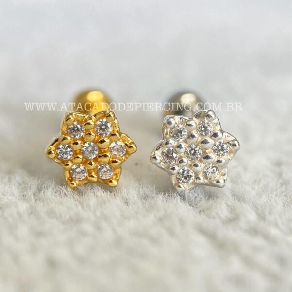 Minibarbell Prata 925 Flor Zircônias - Imagem 1