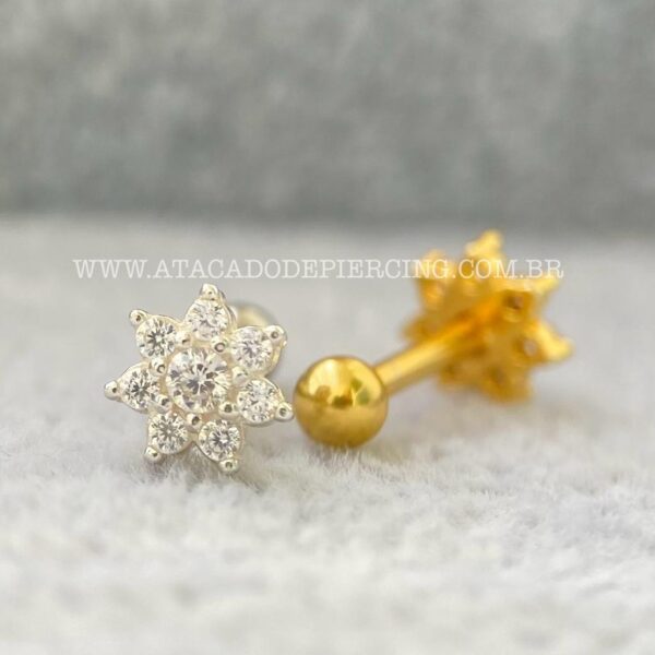 Minibarbell Prata 925 Flor Zircônias - Imagem 2