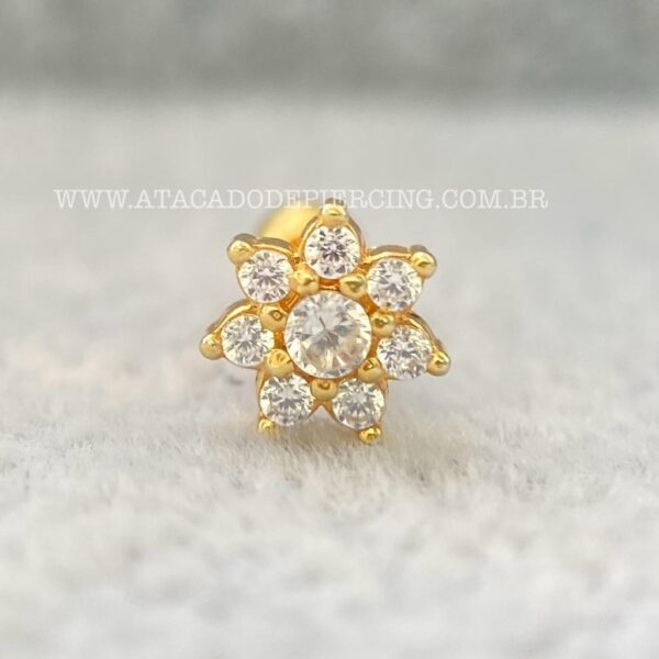 Minibarbell Prata 925 Flor Zircônias - Imagem 4