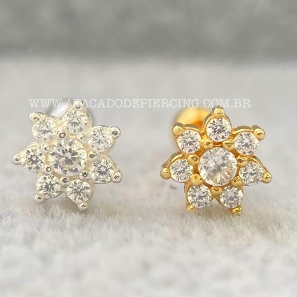 Minibarbell Prata 925 Flor Zircônias - Imagem 1