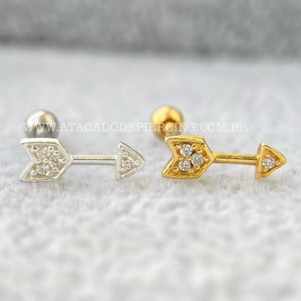 Minibarbell Prata 925 Flecha Zircônias - Imagem 1