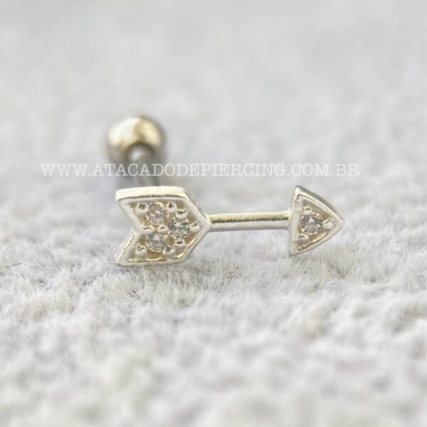 Minibarbell Prata 925 Flecha Zircônias - Imagem 3