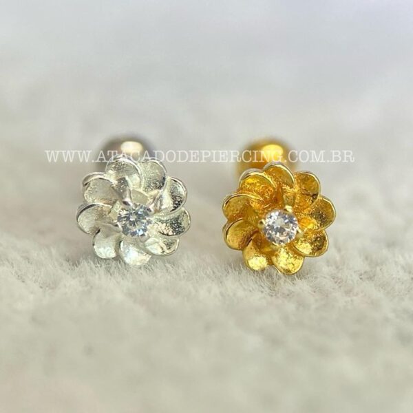 Minibarbell Prata 925 Flor Zircônias - Imagem 1