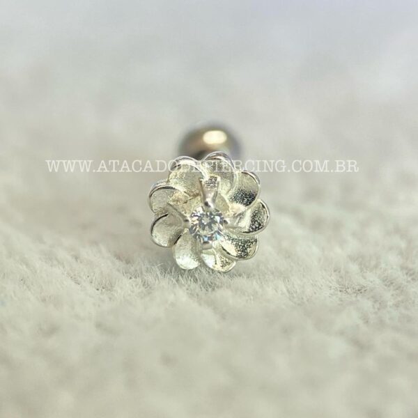 Minibarbell Prata 925 Flor Zircônias - Imagem 2