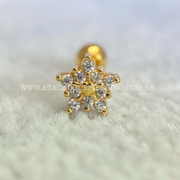 Minibarbell Prata 925 Flor Zircônias - Imagem 3