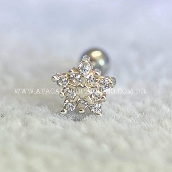 Minibarbell Prata 925 Flor Zircônias - Imagem 2