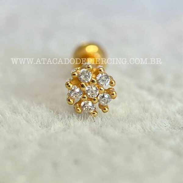 Minibarbell Prata 925 Flor Zircônias - Imagem 3