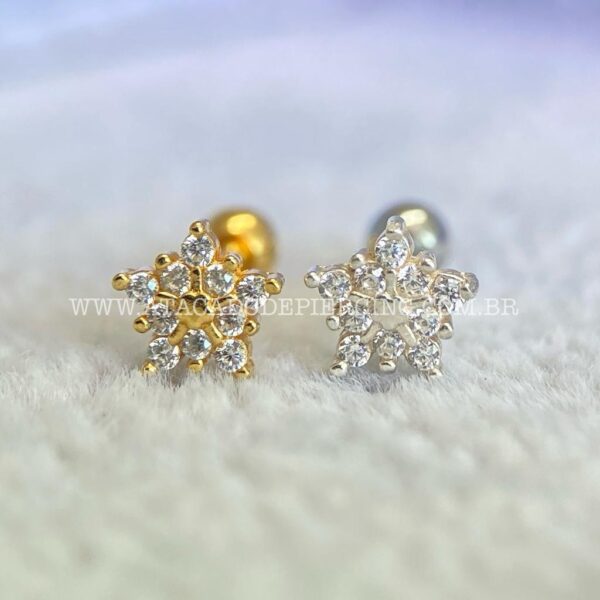 Minibarbell Prata 925 Flor Zircônias - Imagem 1
