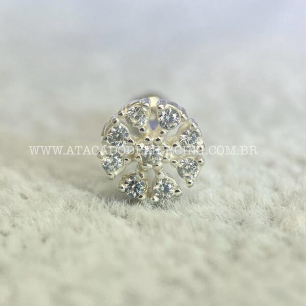 Minibarbell Prata 925 Flor Zircônias - Imagem 3