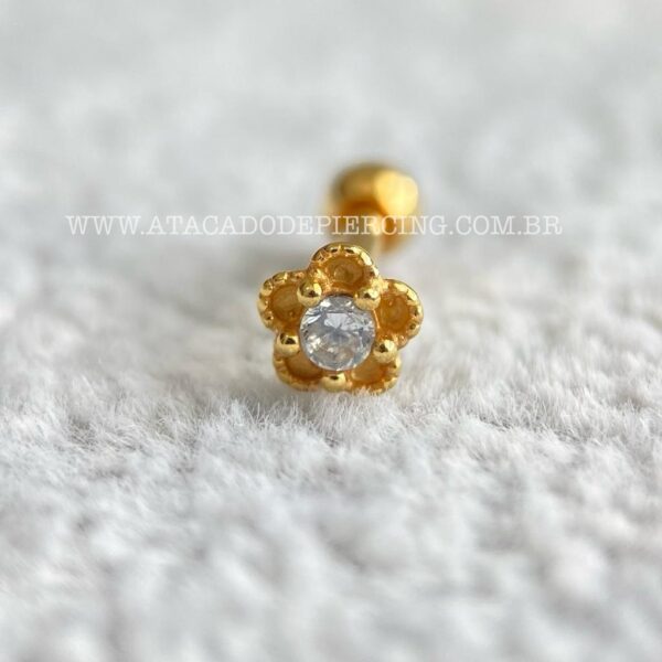 Minibarbell Prata 925 Flor Zircônia - Imagem 3