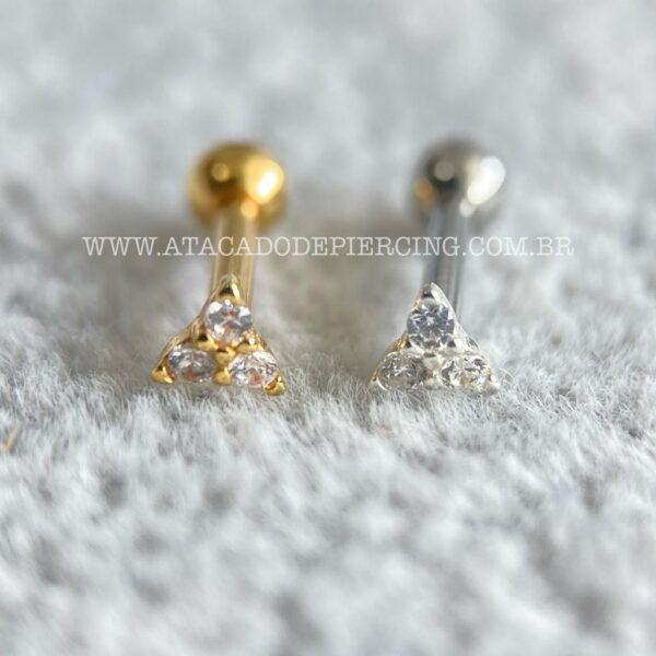 Minibarbell Prata 925 Trinity Zircônias - Imagem 1