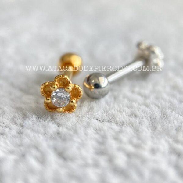Minibarbell Prata 925 Flor Zircônia - Imagem 2