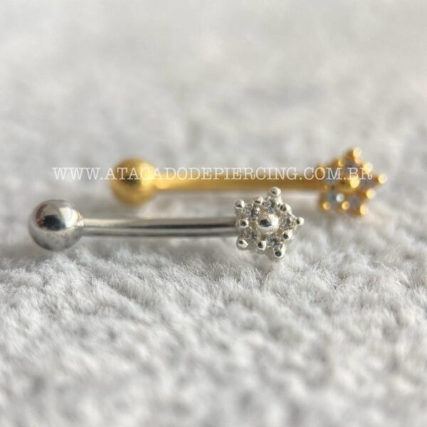 Minibarbell Curvo Prata 925 Flor Zircônias - Imagem 1