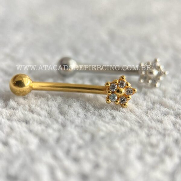 Minibarbell Curvo Prata 925 Flor Zircônias - Imagem 3