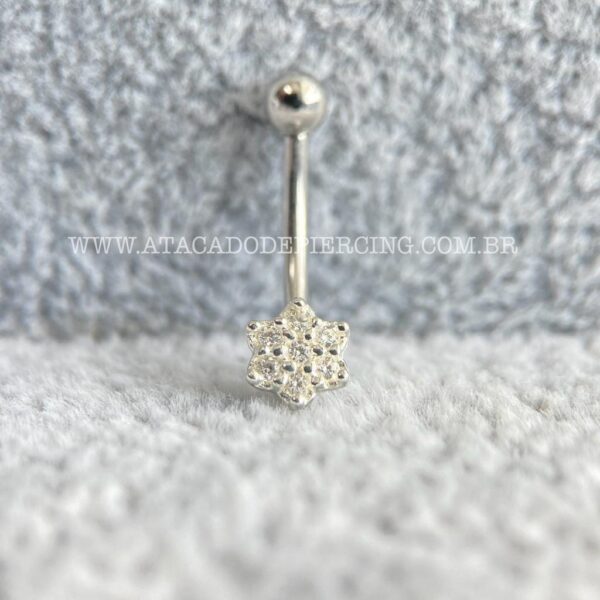 Minibarbell Curvo Prata 925 Flor Zircônias - Imagem 5
