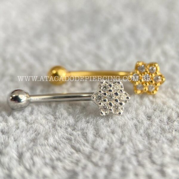 Minibarbell Curvo Prata 925 Flor Zircônias - Imagem 1