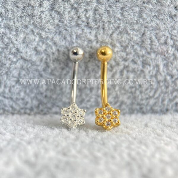 Minibarbell Curvo Prata 925 Flor Zircônias - Imagem 3