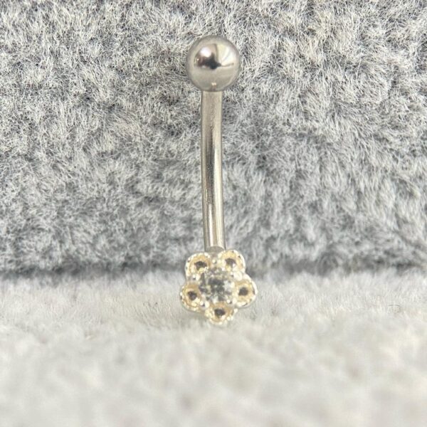 Minibarbell Curvo Prata 925 Flor Zircônia - Imagem 5