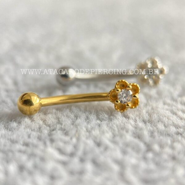 Minibarbell Curvo Prata 925 Flor Zircônia - Imagem 4