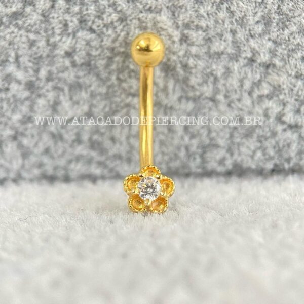 Minibarbell Curvo Prata 925 Flor Zircônia - Imagem 2