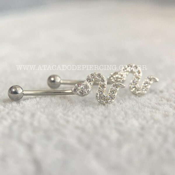 Minibarbell Curvo Prata 925 Cobra Zircônias - Imagem 2