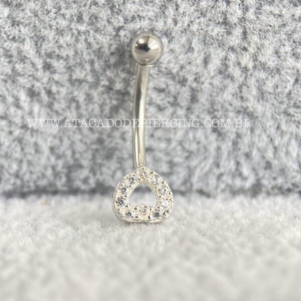 Minibarbell Curvo Prata 925 Coração Vazado Zircônias - Imagem 4