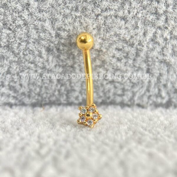 Minibarbell Curvo Prata 925 Flor Zircônias - Imagem 4