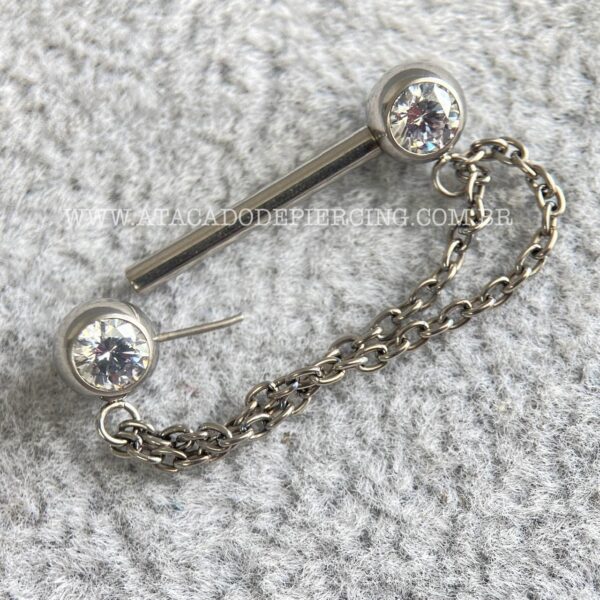 Barbell Titânio Zircônias Push-Pin com Corrente - Imagem 2