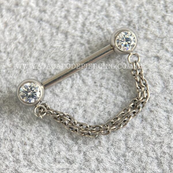 Barbell Titânio Zircônias Push-Pin com Corrente - Imagem 1