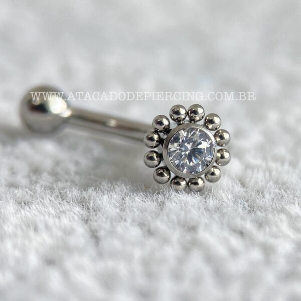 Minibarbell Curvo Titânio Rosca Interna Flor Zircônia - Imagem 4