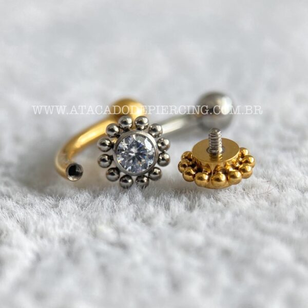 Minibarbell Curvo Titânio Rosca Interna Flor Zircônia - Imagem 3