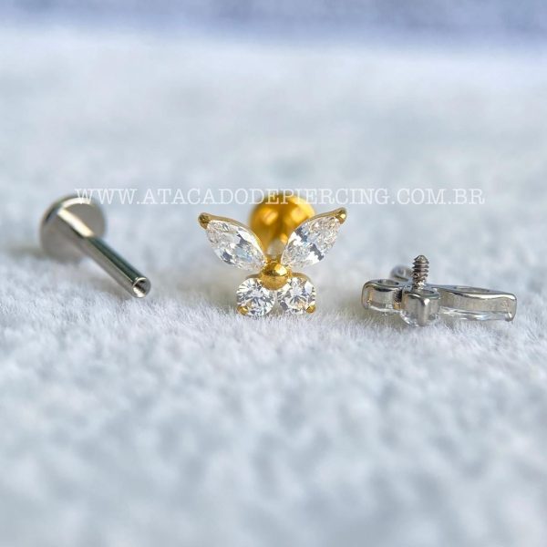 Labret Rosca Interna Titânio Borboleta Zircônias - Imagem 3