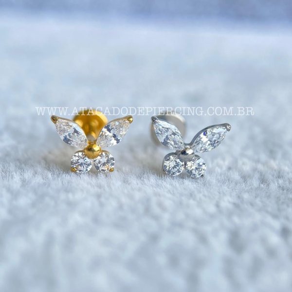 Labret Rosca Interna Titânio Borboleta Zircônias - Imagem 1
