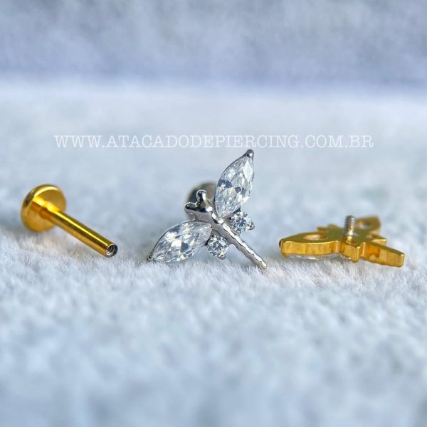 Labret Rosca Interna Titânio Libélula Zircônias - Imagem 3