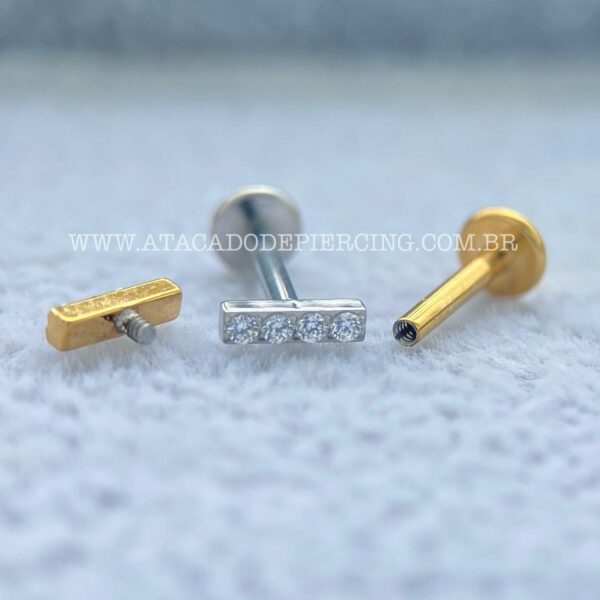 Labret Aço Rosca Interna Barrinha Zircônias - Imagem 2