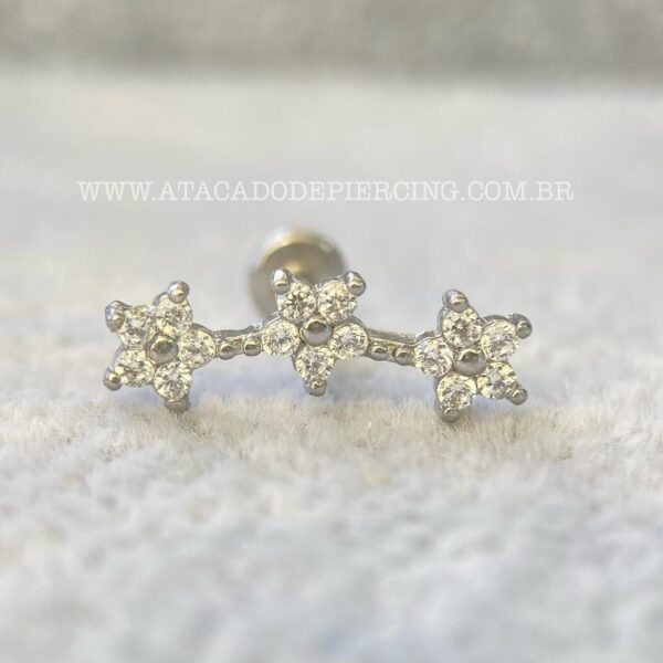 Labret Aço Rosca Interna Flores Zircônias - Imagem 3