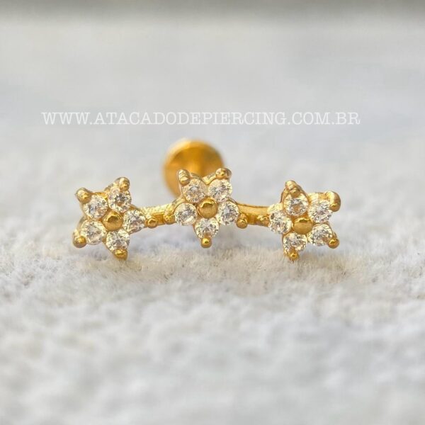 Labret Aço Rosca Interna Flores Zircônias - Imagem 2