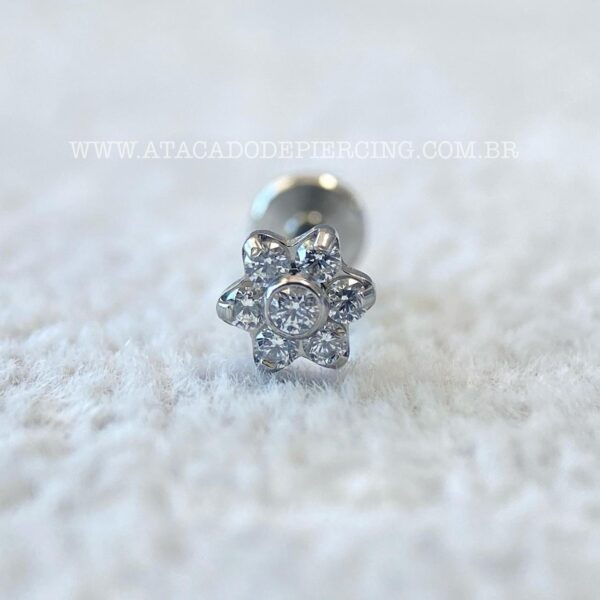 Labret Aço Rosca Interna Flor Zircônias - Imagem 2