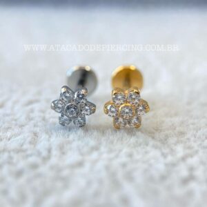 Labret Aço Rosca Interna Flor Zircônias