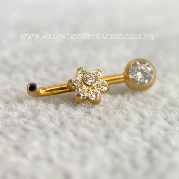 Piercing Intimo Titânio Flor Zircônias Rosca Interna - Imagem 2