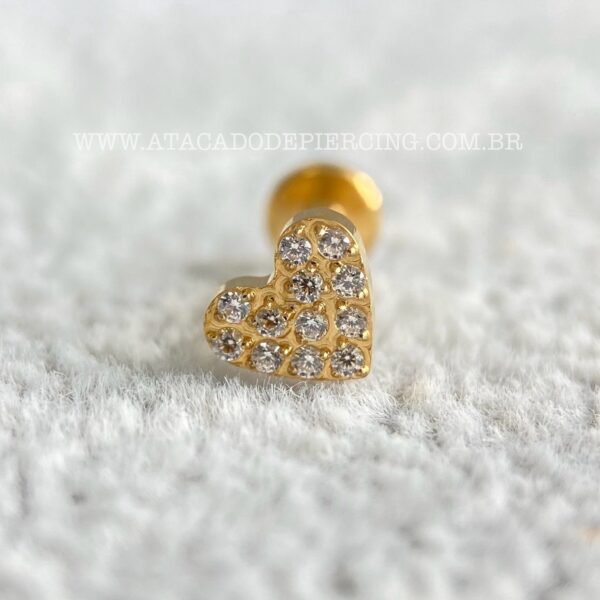 Labret Aço Rosca Interna Coração Zircônias - Imagem 3