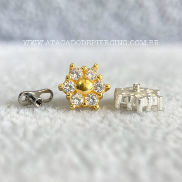 Kit Microdermal Titânio Topo Prata 925 Flor Zircônias - Imagem 2
