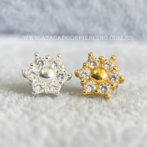 Kit Microdermal Titânio Topo Prata 925 Flor Zircônias - Imagem 1