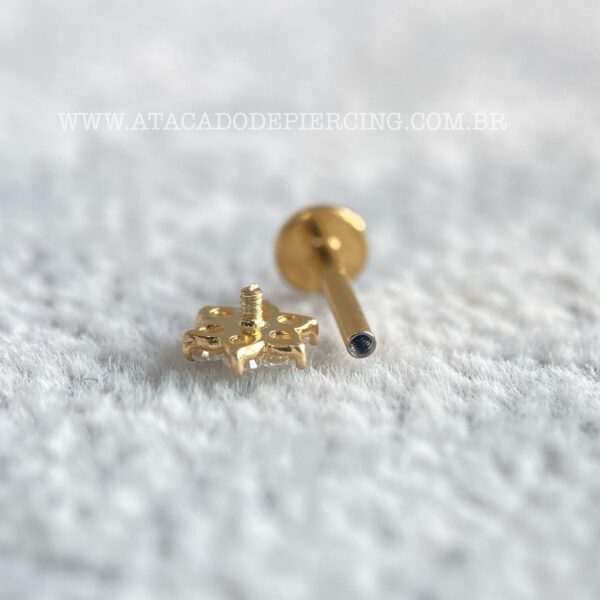 Labret Ouro 18K Flor Zircônias - Imagem 3