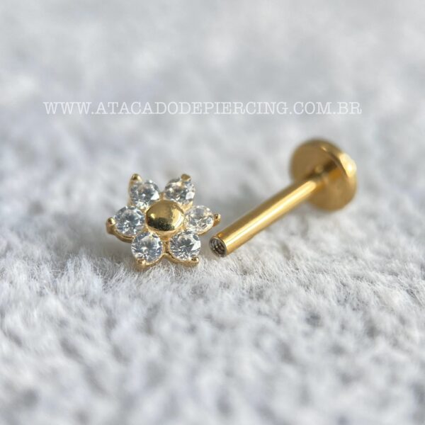Labret Ouro 18K Flor Zircônias - Imagem 2