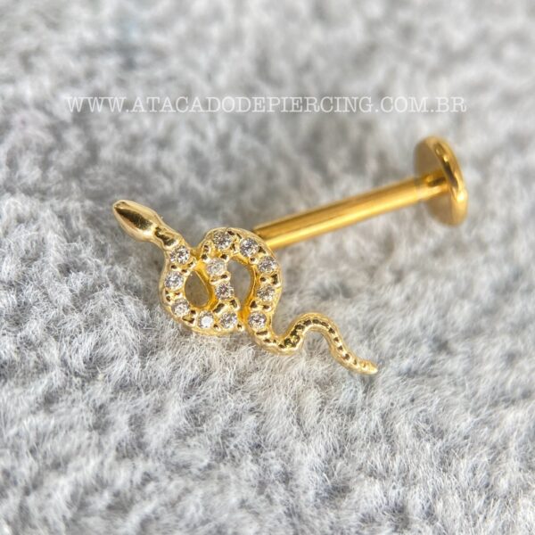 Labret Ouro 18K Cobra Zircônias - Imagem 2